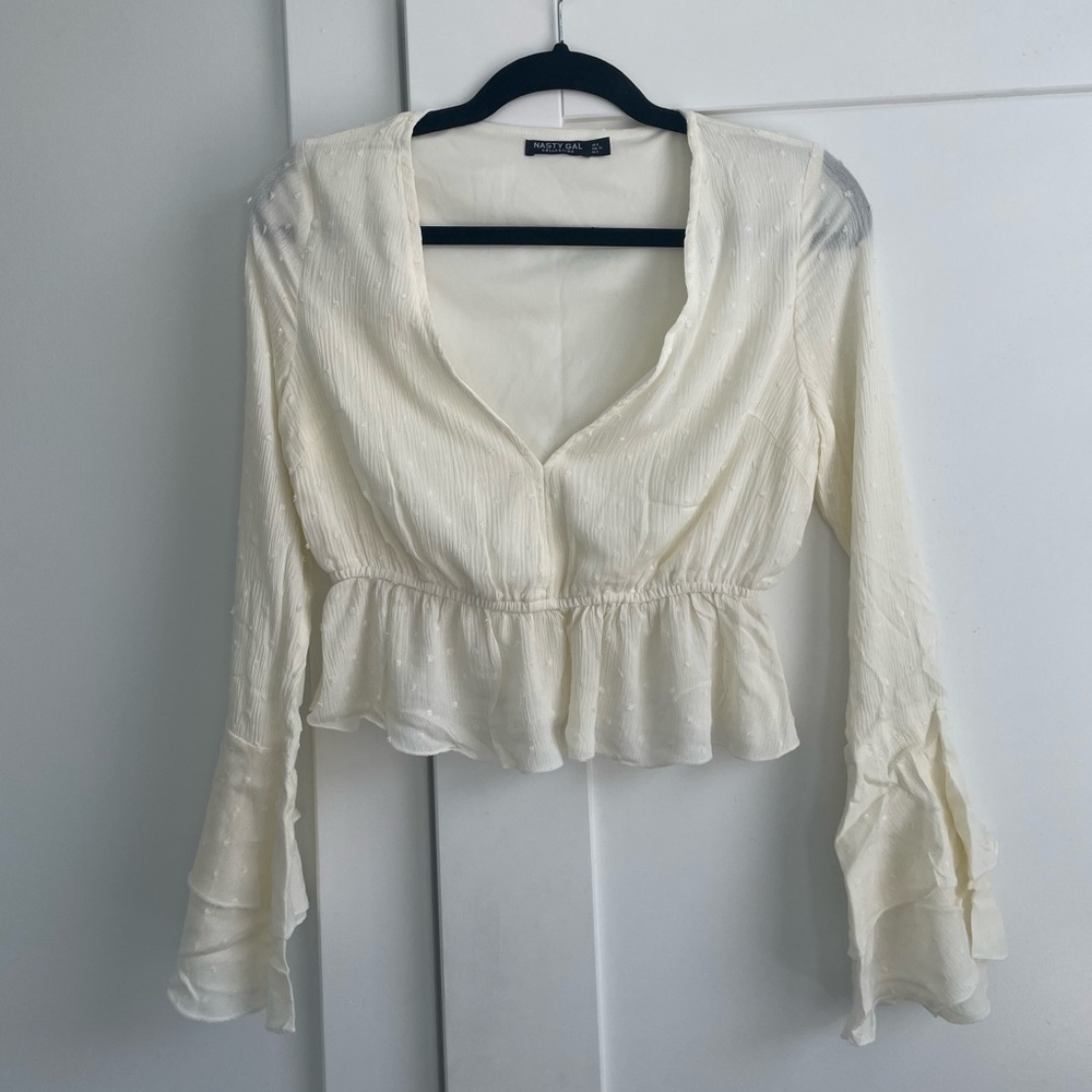 Nasty Gal cream flutter sleeve top